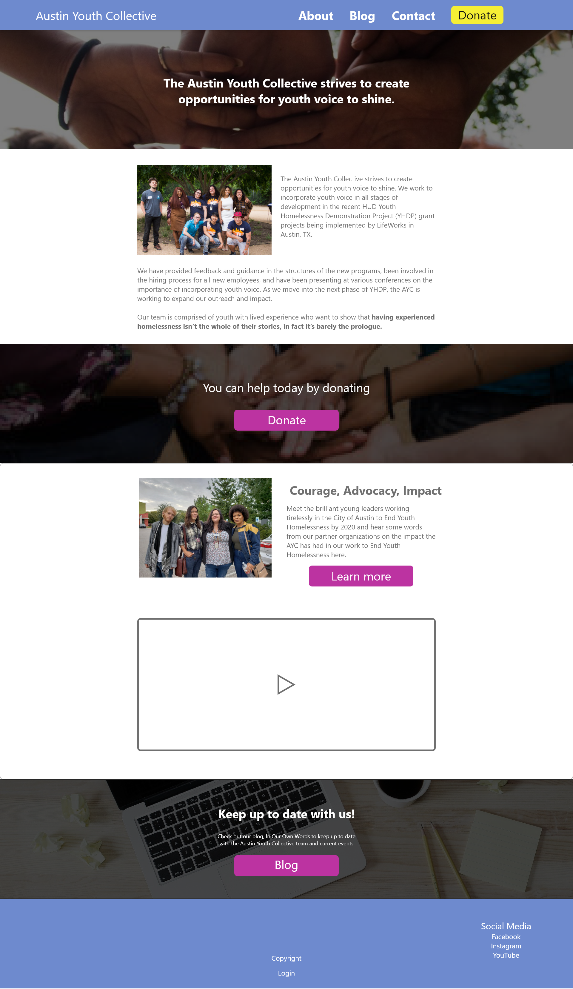 Image of a the Home page of Austin Youth Collective